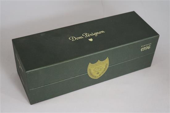 A cased bottle of Dom Perignon vintage 1996 champagne